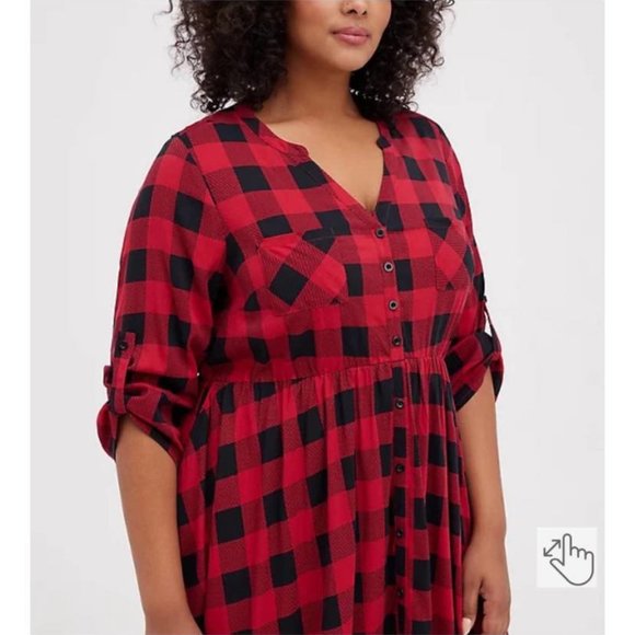 Torrid Red and Black plaid challis shirt dress SIZE 4 - Picture 2 of 6
